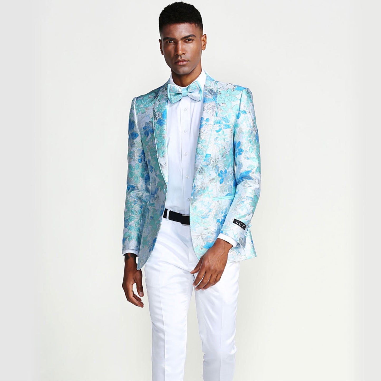 KCT Menswear - Men's Aqua Floral Blazer for Prom
