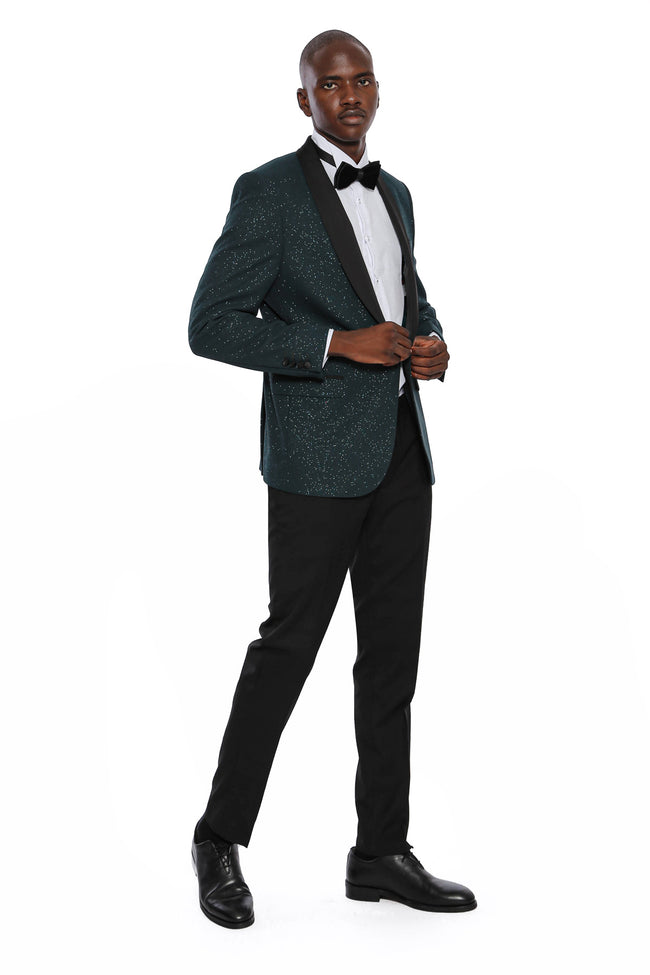 KCT Menswear - Luxurious  Men's Hunter Green Sparkle Prom Blazer 
