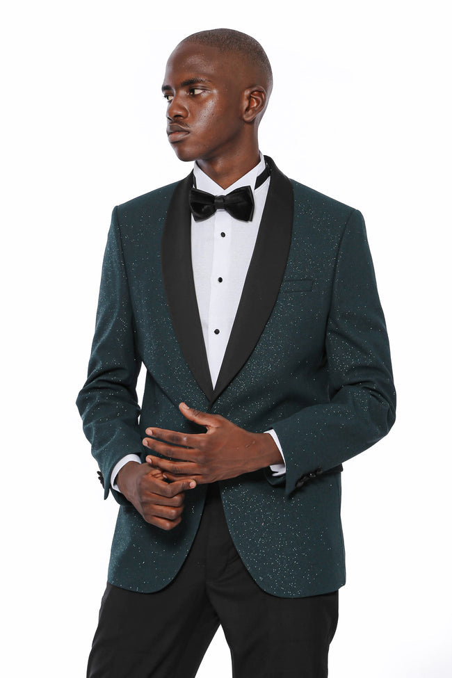 KCT Menswear - Luxurious  Men's Hunter Green Sparkle Prom Blazer 