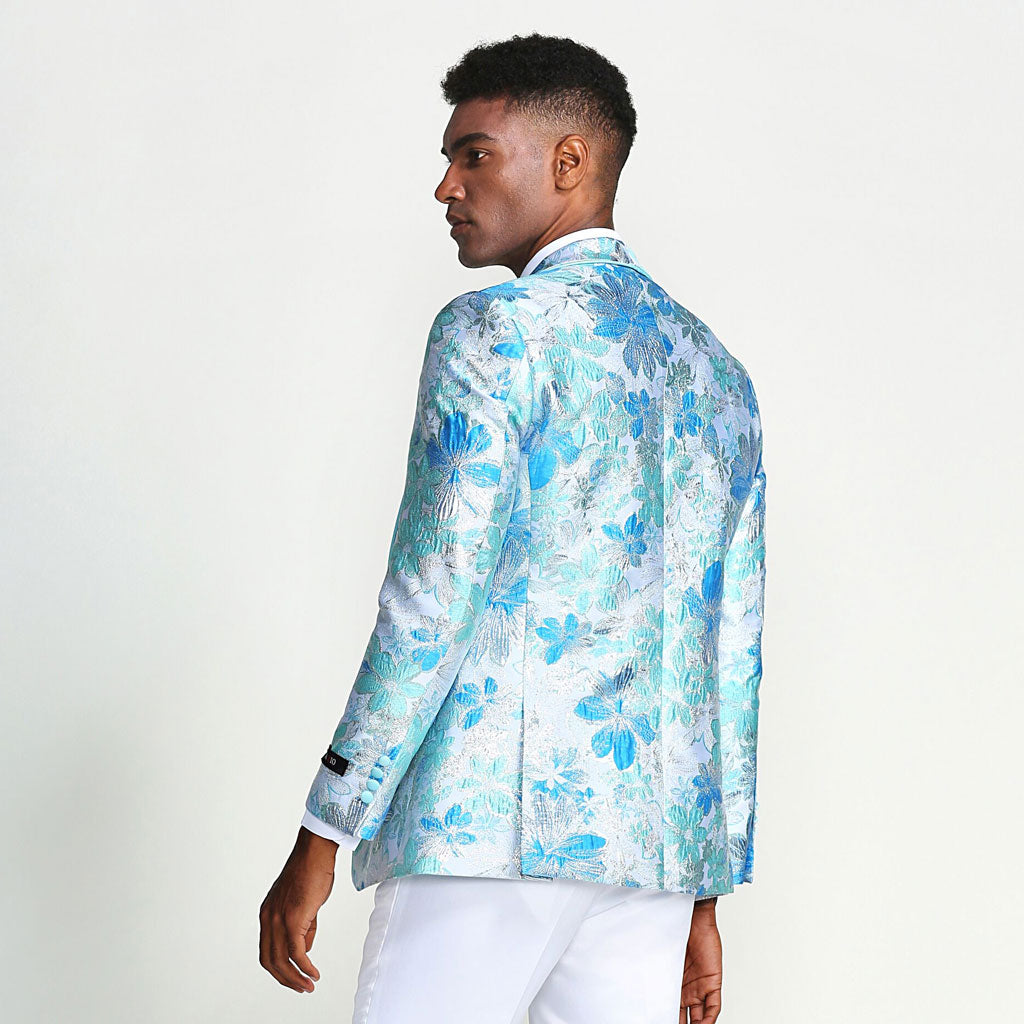 KCT Menswear - Men's Aqua Floral Blazer for Prom
