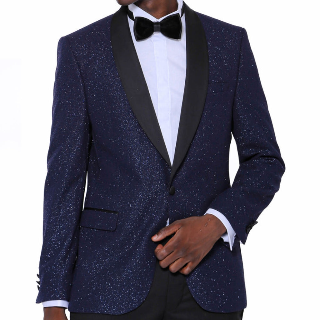 KCT Menswear - Luxurious  Men's Navy Sparkle Prom Blazer 