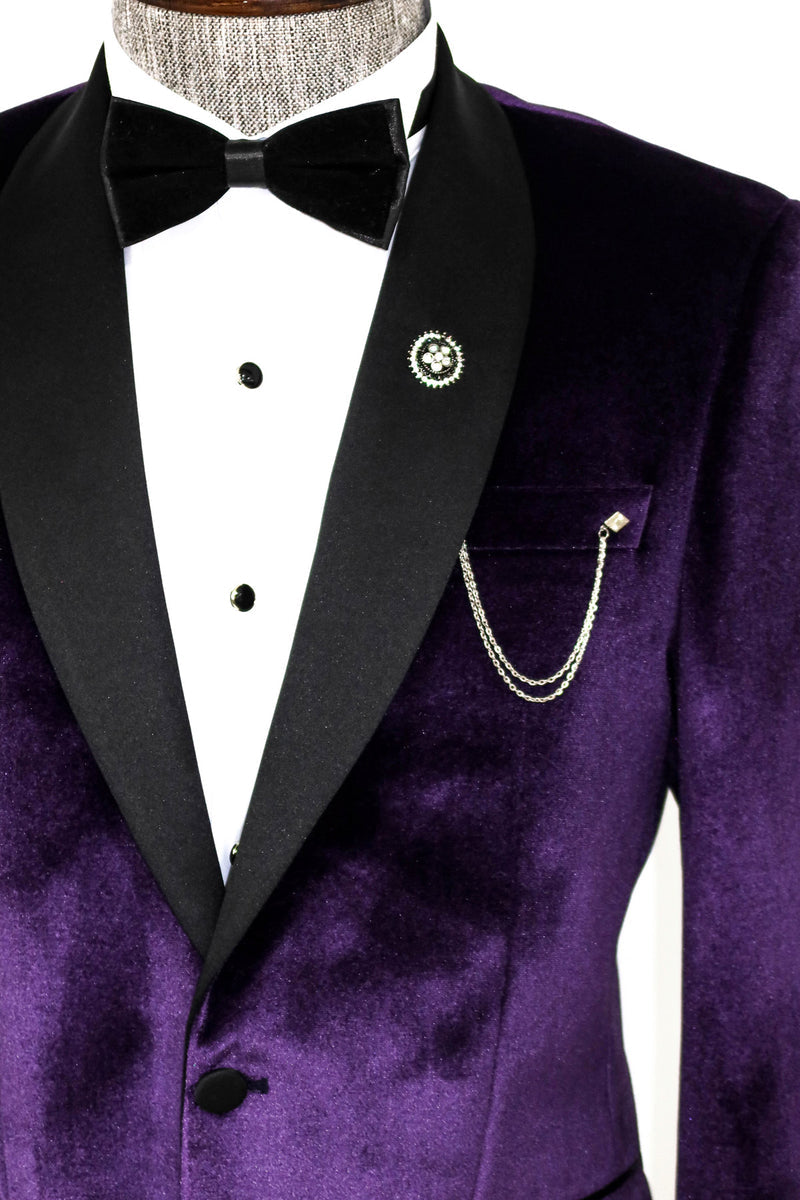 Purple and Gold Tuxedo Jacket with Fancy Pattern Shawl Lapel - Blazer -  Prom - Wedding | Perfect Tux