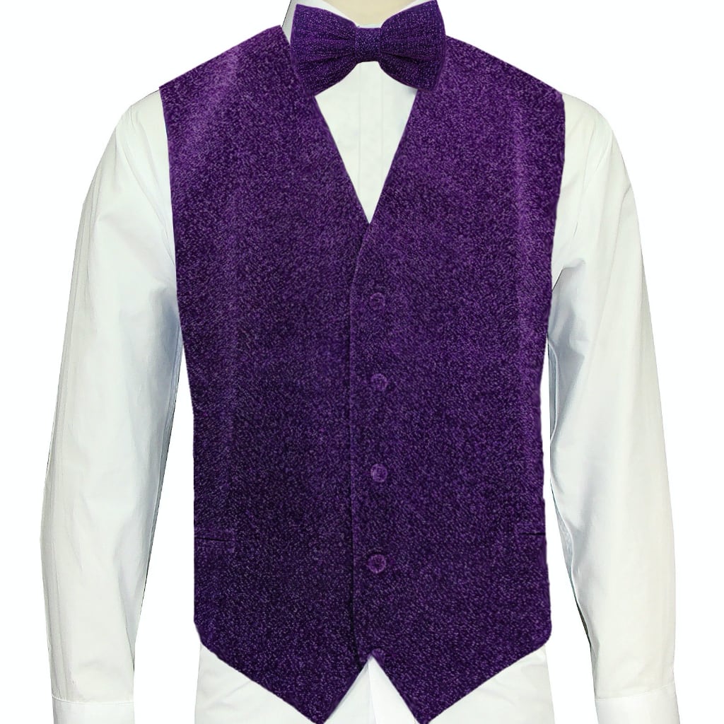 KCT Menswear Purple Sparkle Vest and Tie Set, formal vest and tie set, groom and groomsmen vest and tie set, solid color vest and tie set, formal wear vest and tie set, special occasion vest and tie set.