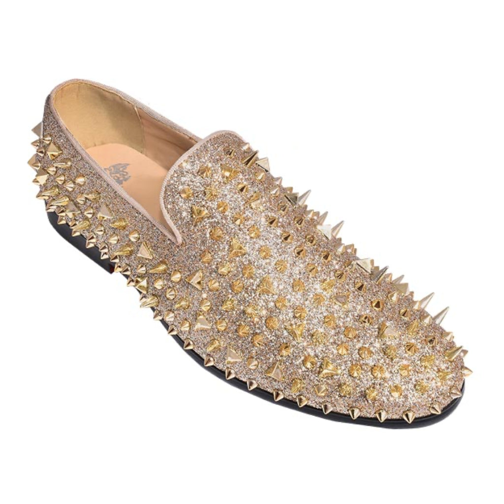KCT Menswear Prom Shoes - Sparkling Gold with Gold Spikes