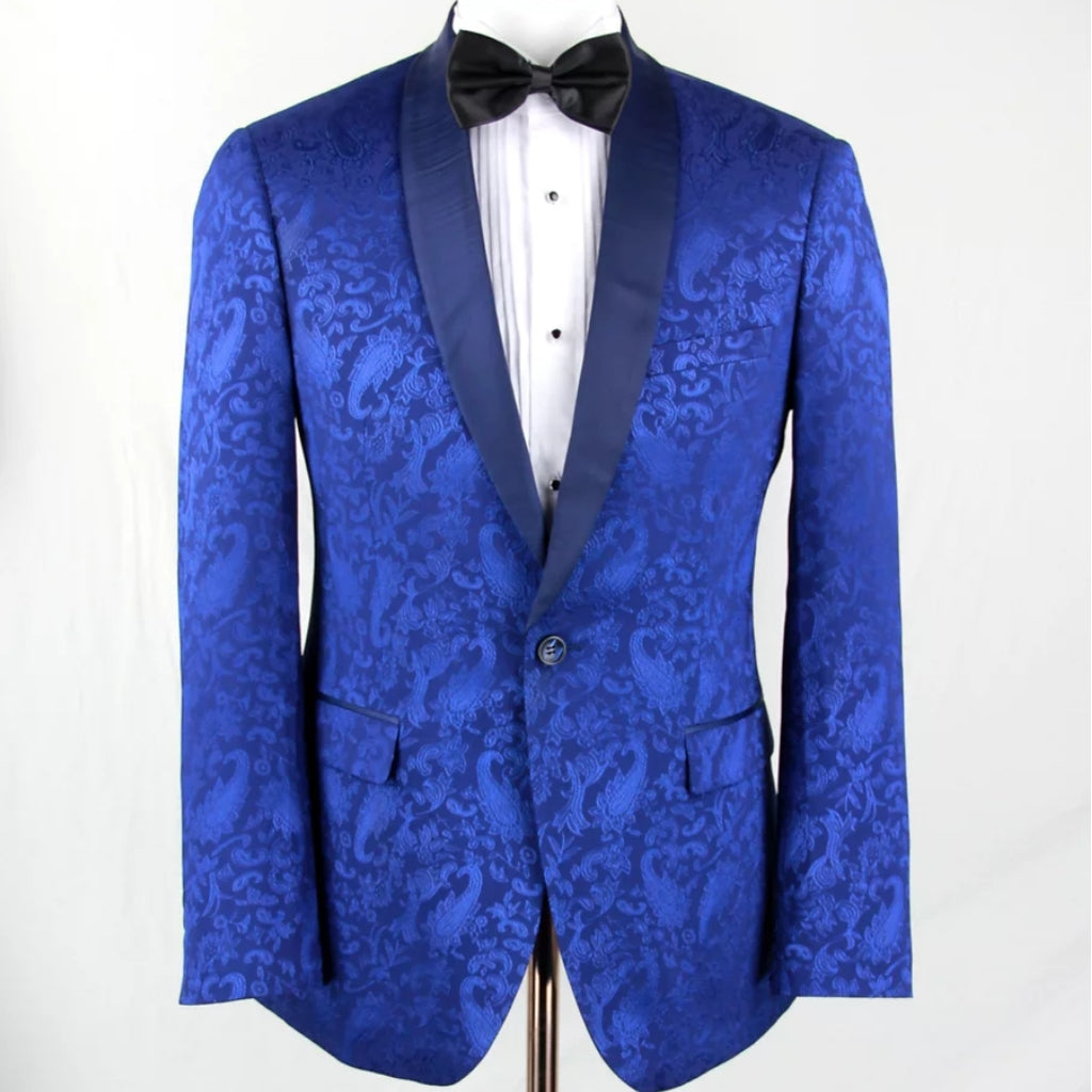 KCT Menswear - Men's Royal Paisley Print Tuxedo Jacket with Matching Bow Tie 