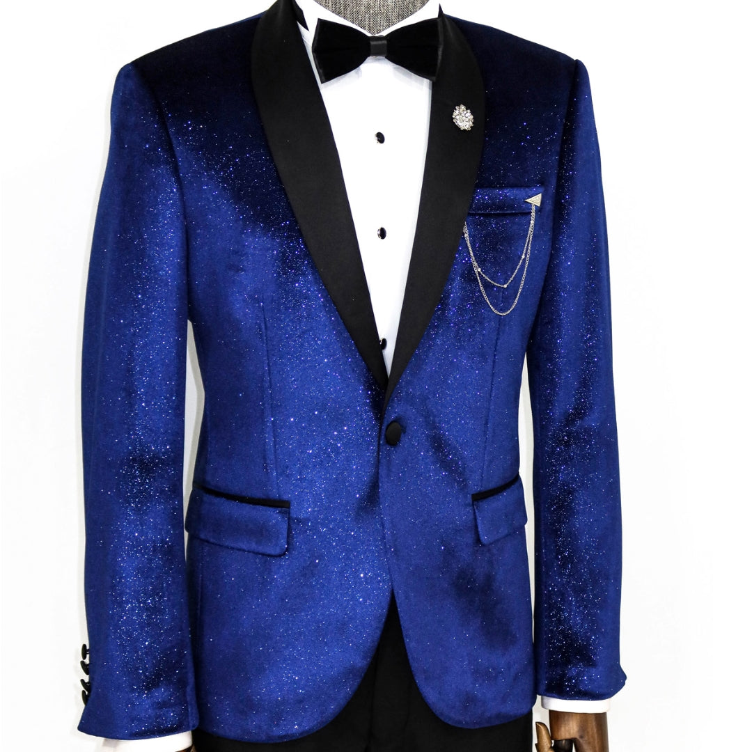 KCT Menswear - Luxurious Men's Royal Blue Sparkle Prom Blazer – KCTMenswear
