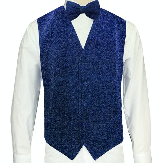 KCT Menswear Royal Blue Sparkle Vest and Tie Set, formal vest and tie set, groom and groomsmen vest and tie set, solid color vest and tie set, formal wear vest and tie set, special occasion vest and tie set.