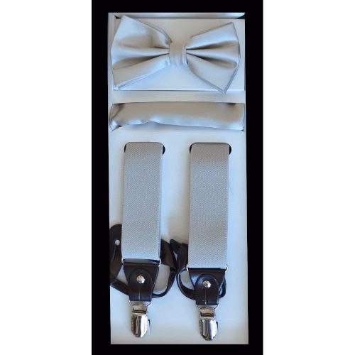 Silver Suspender Bow-tie Set