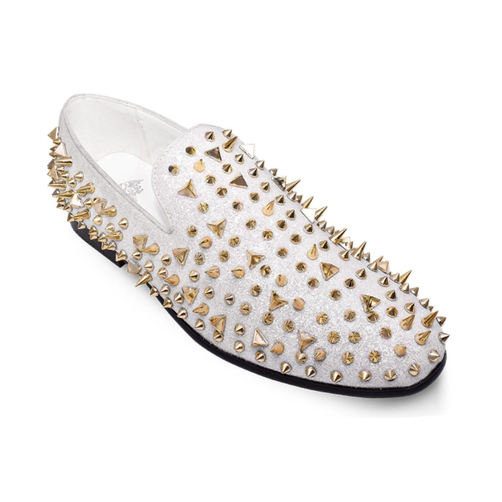 KCT Menswear Prom Shoes - Sparkling white with Gold Spikes